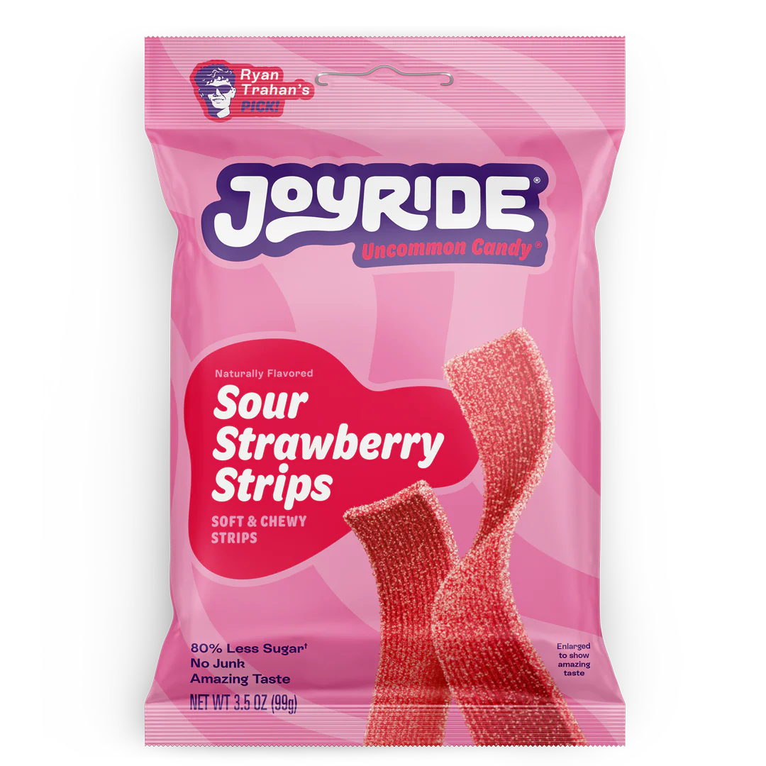 JOYRIDE Sour Strawberry Strips – Soft & Chewy Sour Candy Strips (99 g / 3.5 oz) – USA